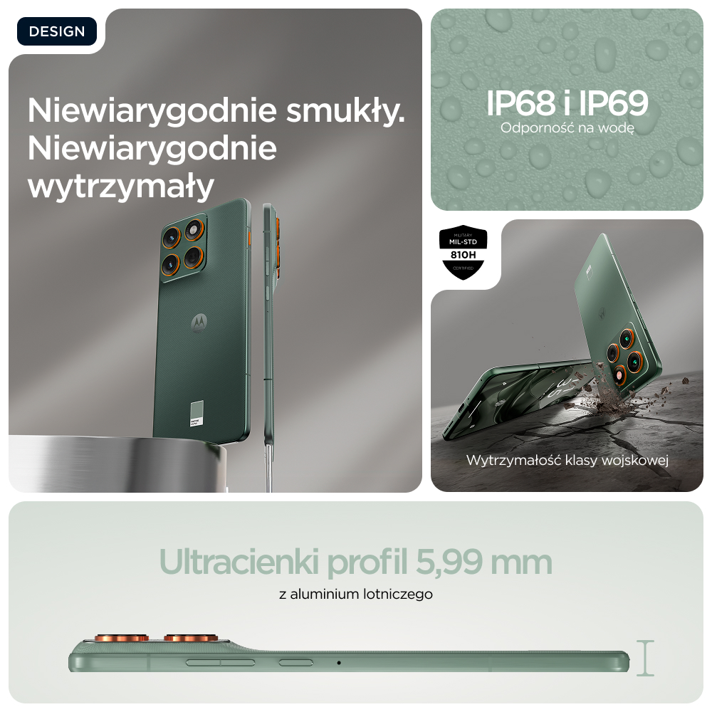Smukły, zielony smartfon o wojskowej wytrzymałości, ochronie IP68/IP69 i grubości 5,99 mm.