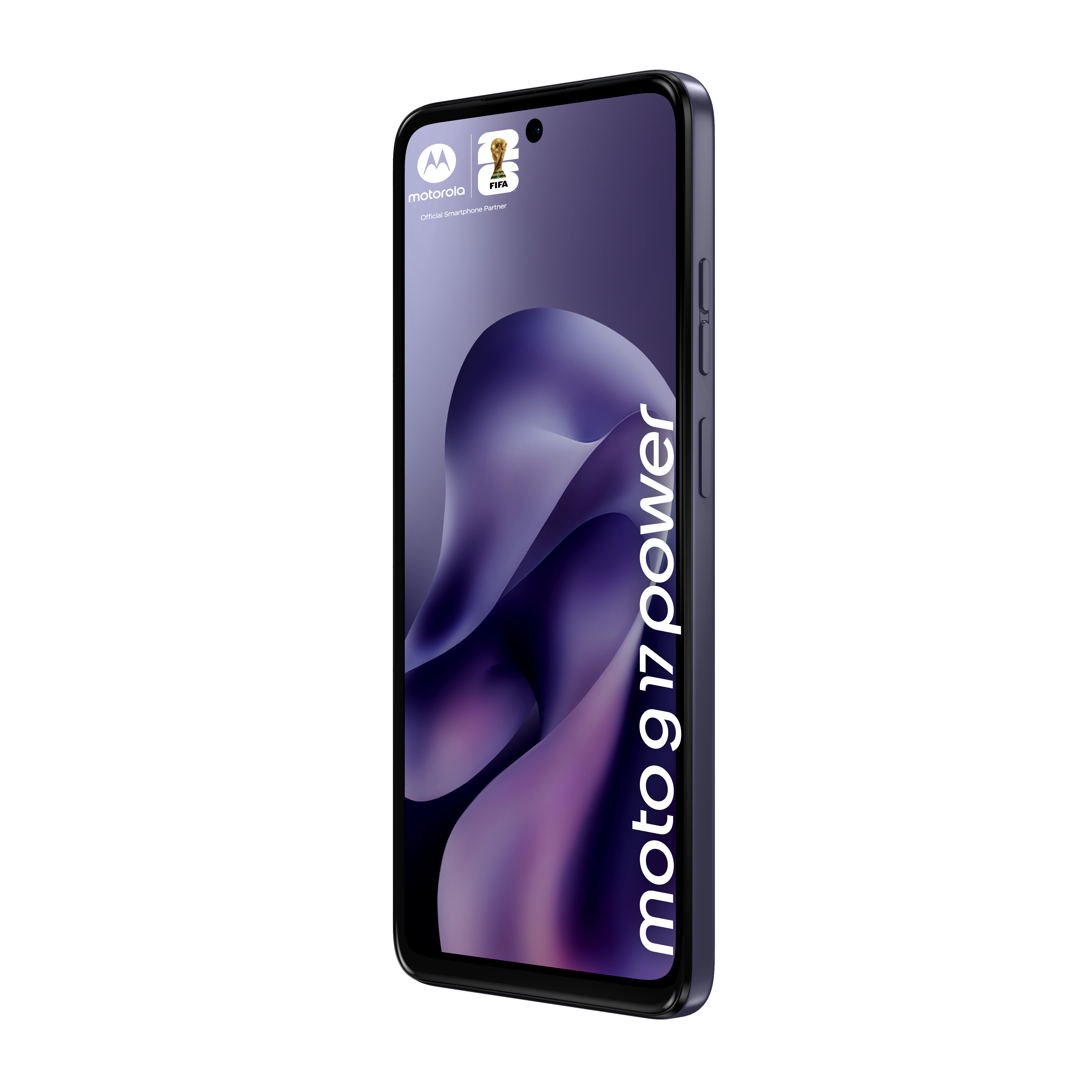 Ciemny smartfon Motorola z logo FIFA i napisem moto g 17 power.