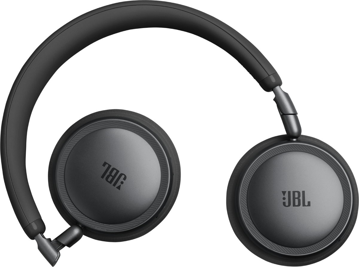 Schwarze JBL Kopfhörer mit gepolstertem Bügel und runden Ohrmuscheln.