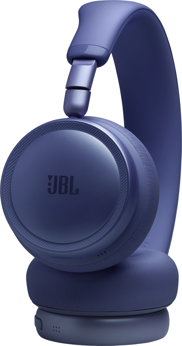 Dunkelblaue JBL Kopfhörer mit gepolsterten Ohrmuscheln und verstellbarem Bügel.