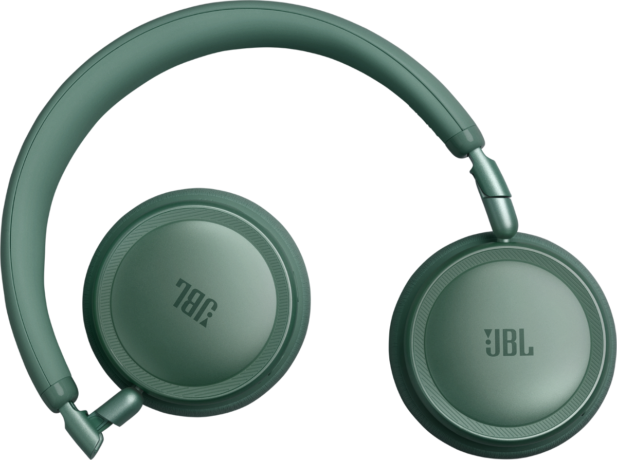 Ein Paar teal JBL-Kopfhörer mit gebogenem Kopfbügel und runden Ohrmuscheln.