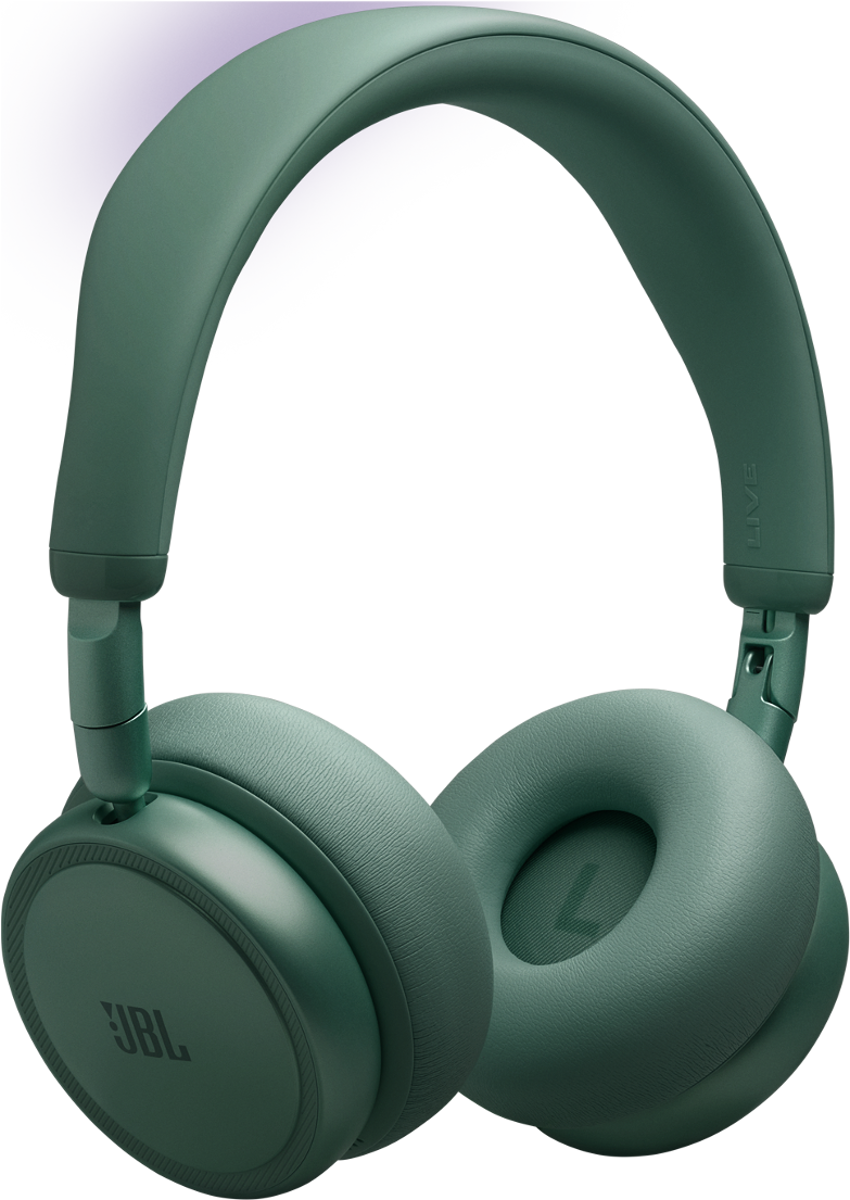 Grüne JBL-Kopfhörer mit gepolsterten Ohrmuscheln und verstellbarem Bügel.