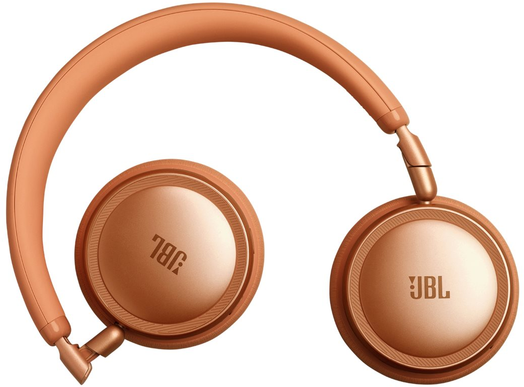 Orange Kopfhörer mit JBL-Logo auf weißem Hintergrund.