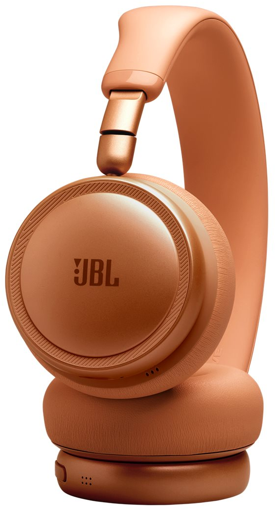 Eine kupferfarbene JBL-Kopfhörer mit gepolsterten Ohrmuscheln und einem verstellbaren Bügel.
