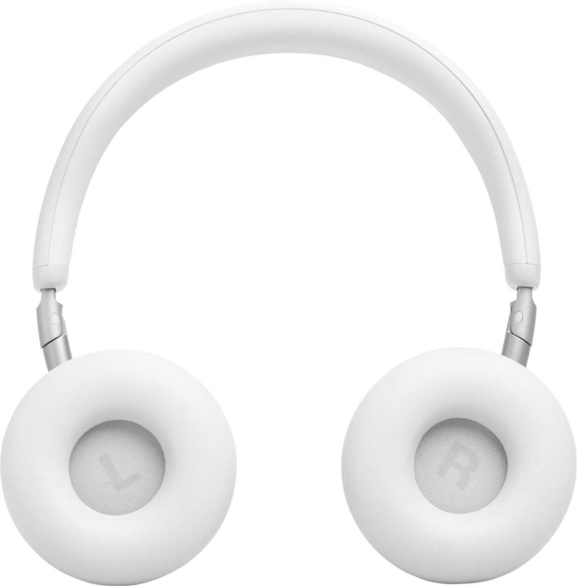 Weiße Over-Ear-Kopfhörer mit silbernen Akzenten und gepolsterten Ohrmuscheln.