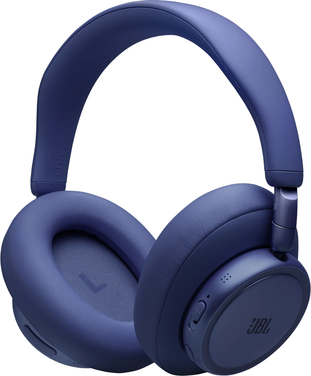 Dunkelblaue JBL-Kopfhörer mit gepolsterten Ohrmuscheln und einem verstellbaren Kopfbügel.