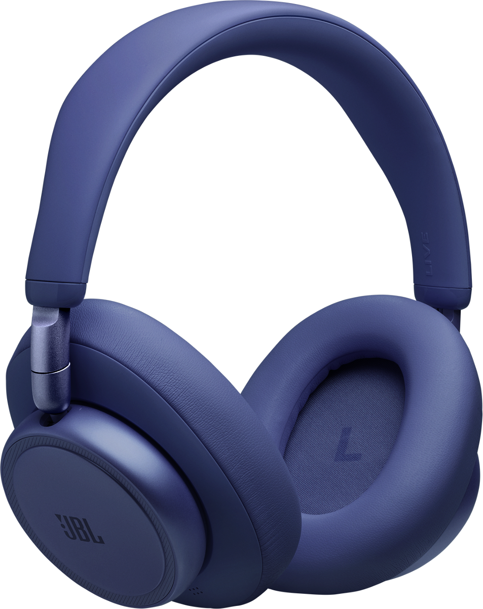 Dunkelblaue JBL-Kopfhörer mit gepolsterten Ohrmuscheln und Kopfbügel.