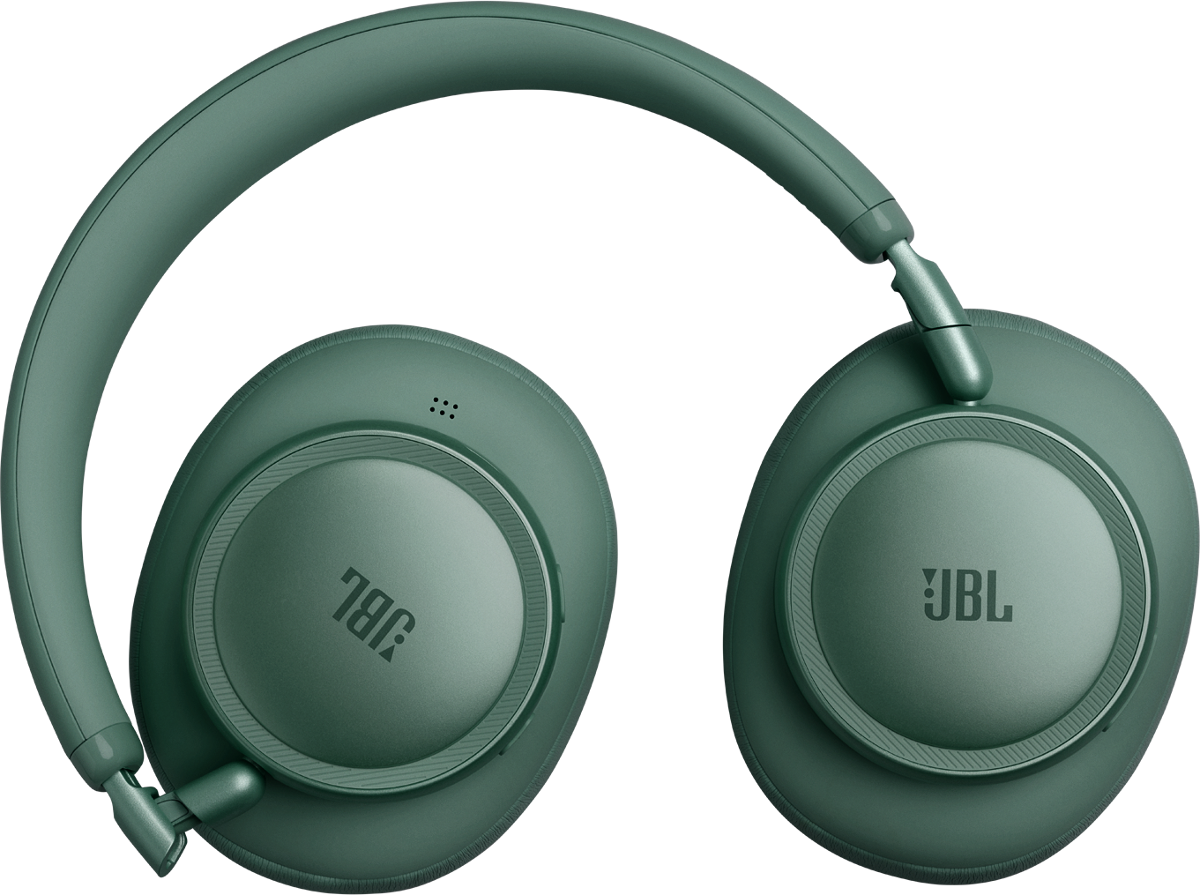 Grüne JBL Kopfhörer mit Kopfbügel und Ohrpolstern auf schwarzem Hintergrund.
