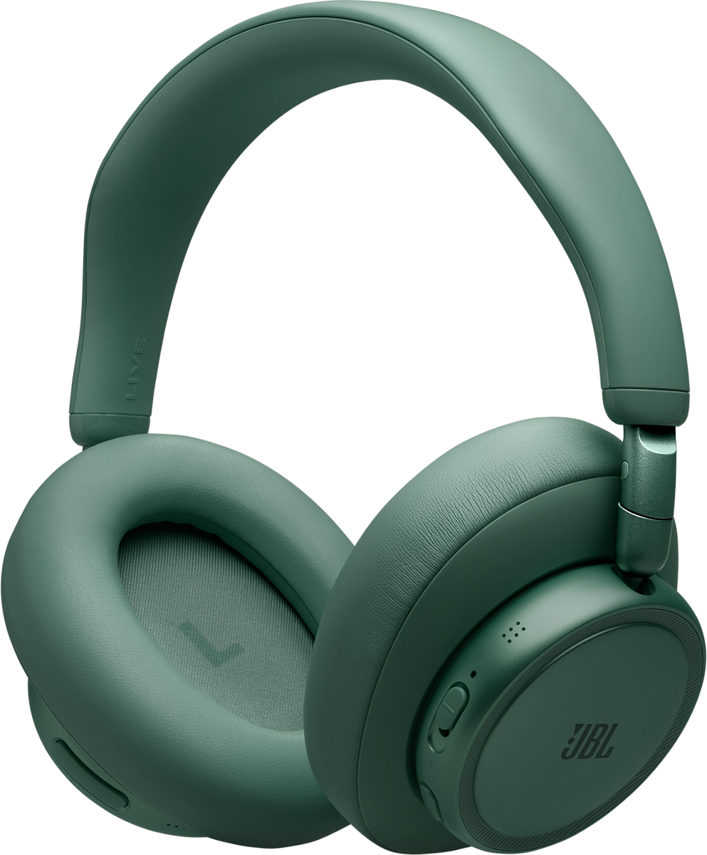 Ein Paar grüne JBL-Kopfhörer mit einem schwarzen Hintergrund.
