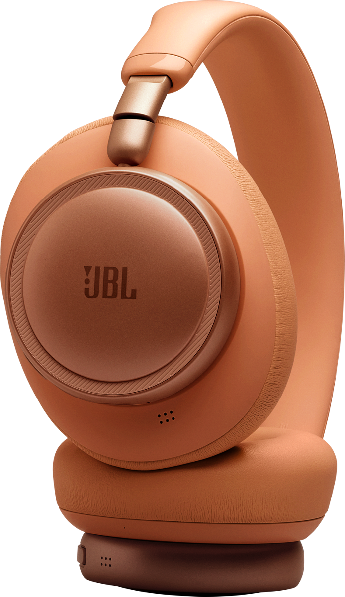 Eine orangefarbene JBL-Kopfhörer mit Ohrpolstern und einem Kopfbügel.