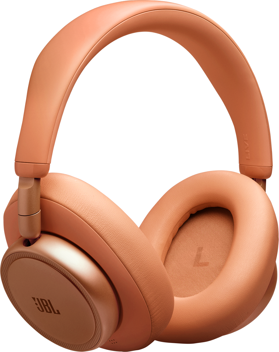 Orange JBL Kopfhörer mit Ohrpolstern und Kopfbügel auf schwarzem Hintergrund.