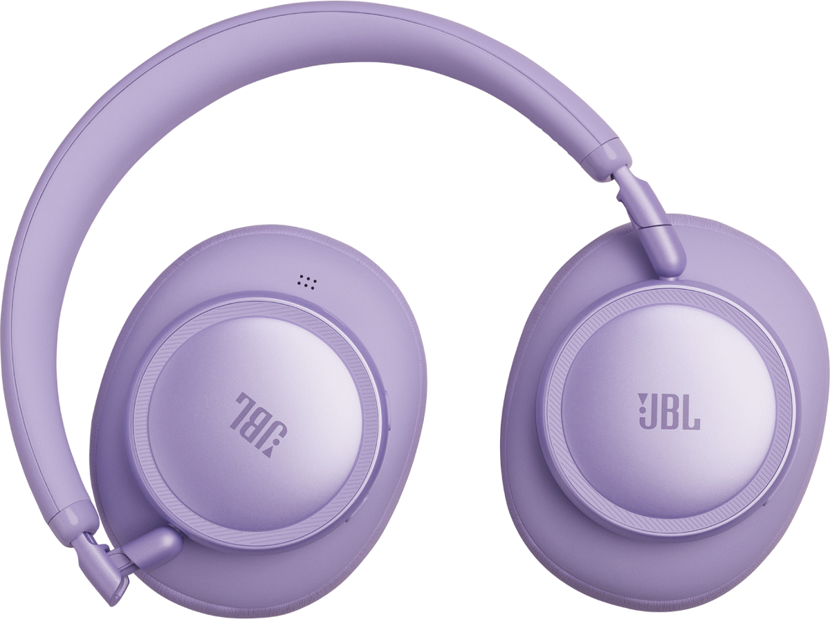 Lila JBL Kopfhörer mit gepolstertem Kopfbügel und Ohrmuscheln.