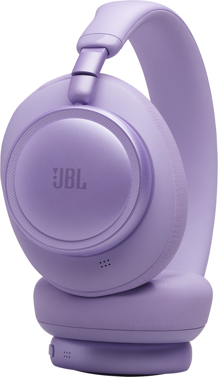 Lavendelfarbene JBL-Kopfhörer mit gepolstertem Kopfbügel und Ohrmuscheln.