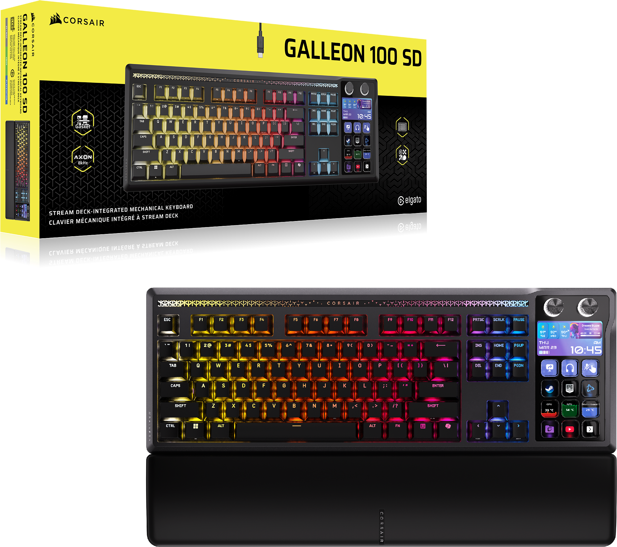 Clavier Corsair Galleon 100 SD avec éclairage RVB et Stream Deck intégré.
