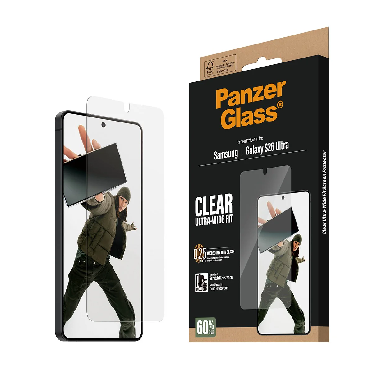 Protezione schermo Panzer Glass per Samsung Galaxy S26 Ultra, chiara, ultra-larga.