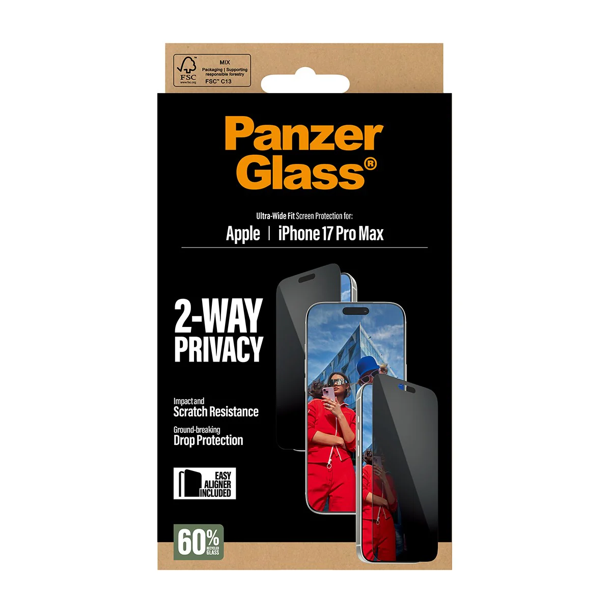 Panzer Glass pour iPhone 17 Pro Max avec 2 voies de confidentialité et protection.