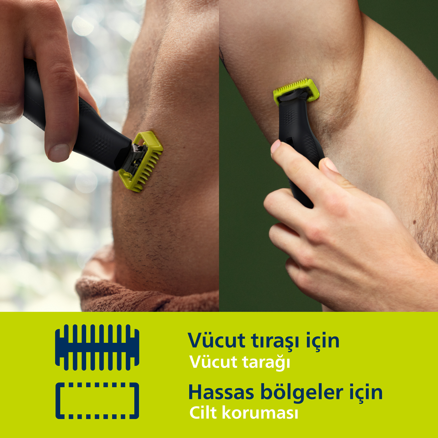 Bir adam koltuk altını ve vücudunu tıraş makinesiyle tıraş ediyor.