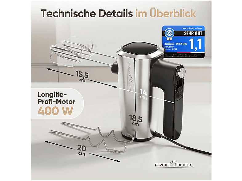 Profi Cook PC-HM 1335 Handmixer (Edelstahl, 400 Watt) — Foto 2 von 5