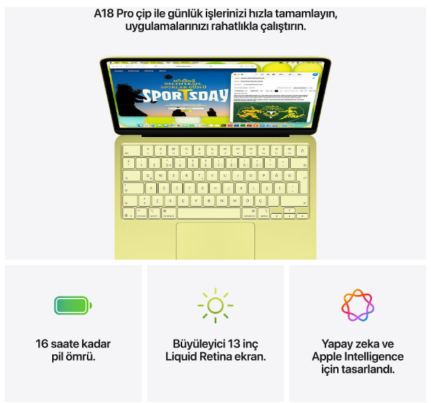 Web siteleri gösteren klavyeli ve ekranlı açık sarı bir dizüstü bilgisayar.