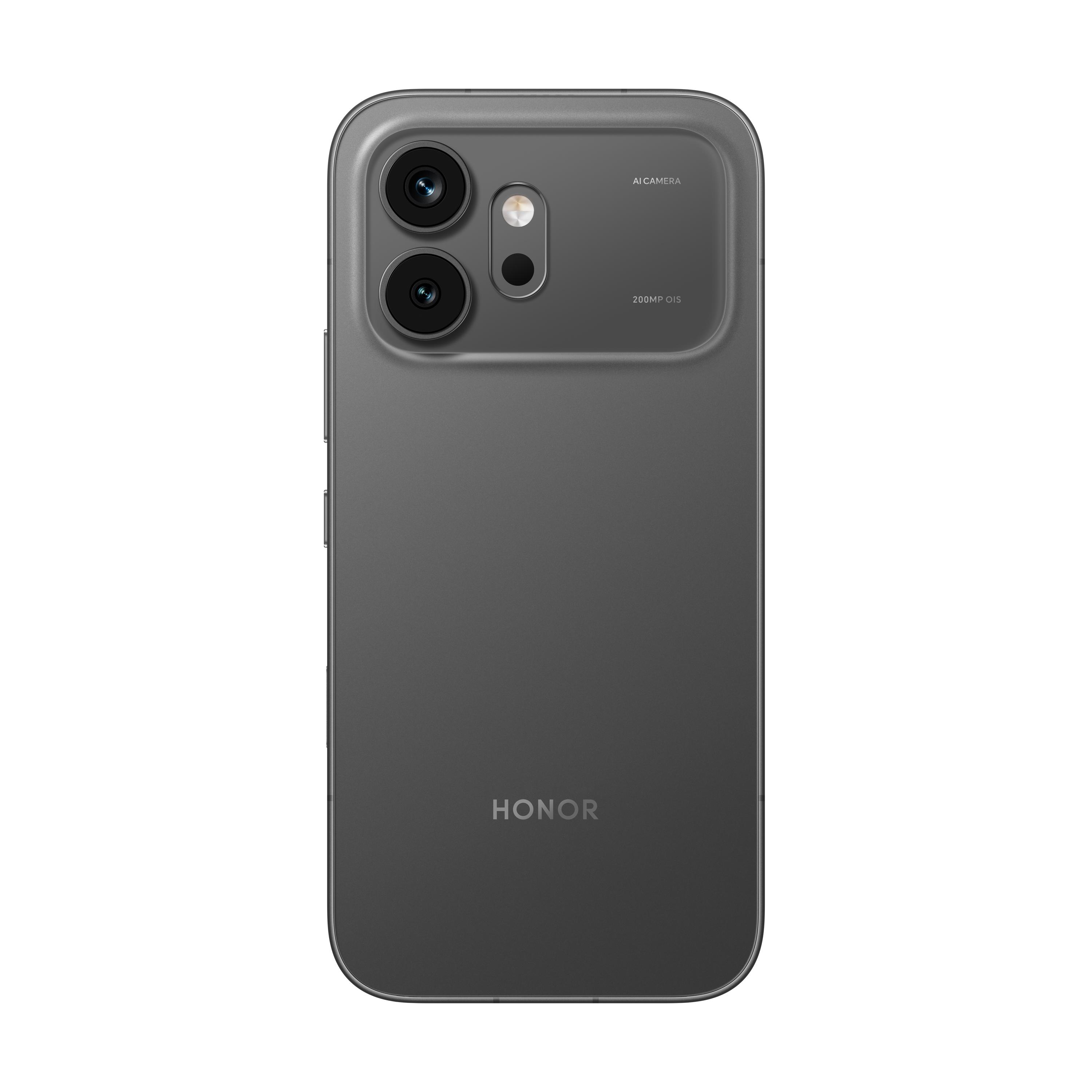 Rückseite eines grauen Honor-Smartphones mit drei Kameras und dem Honor-Logo.