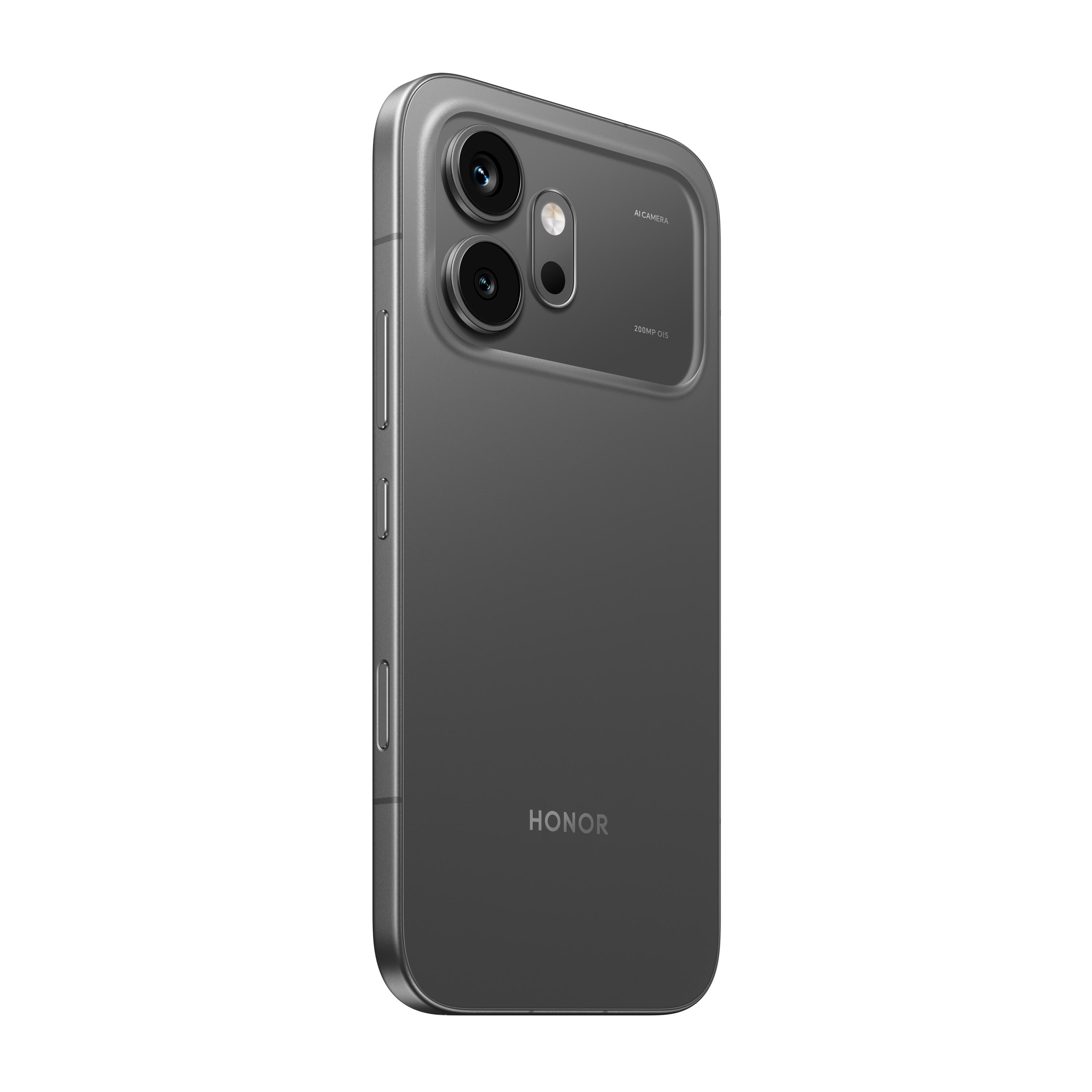Rückseite eines grauen Honor-Smartphones mit drei Kameras und Blitz.
