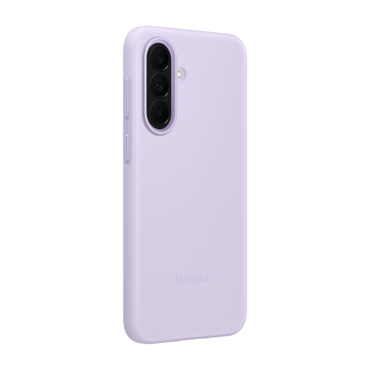 Üç kamera lensli ve Samsung logolu mor Samsung telefon kılıfı.