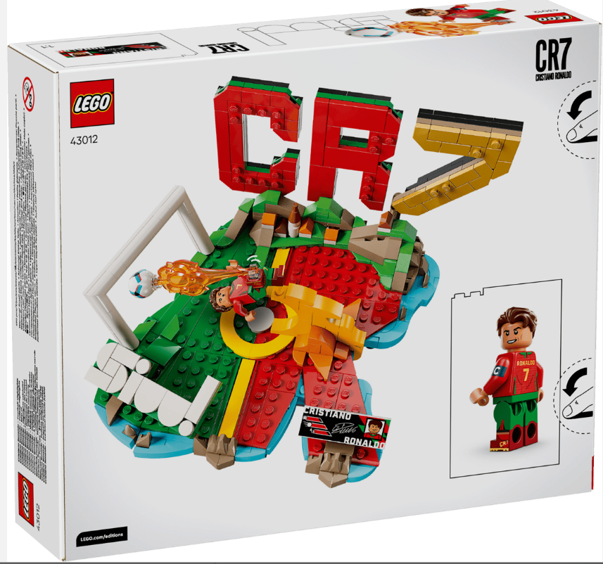 Lego CR7 Cristiano Ronaldo Set mit Minifigur und Fußballstadion-Aufbau.