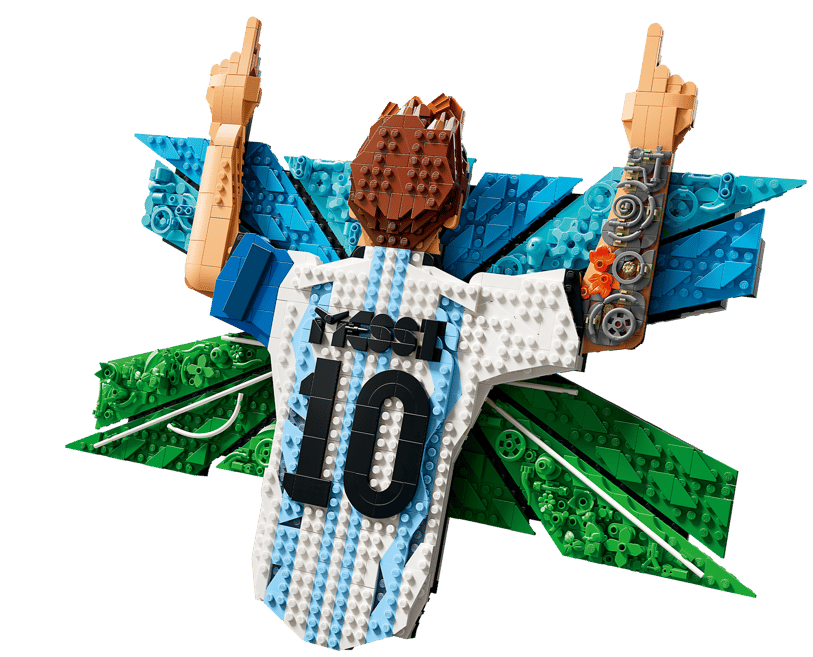 Ein Lego-Modell von Lionel Messi in seinem Trikot mit den Nummern 10 und "Messi".
