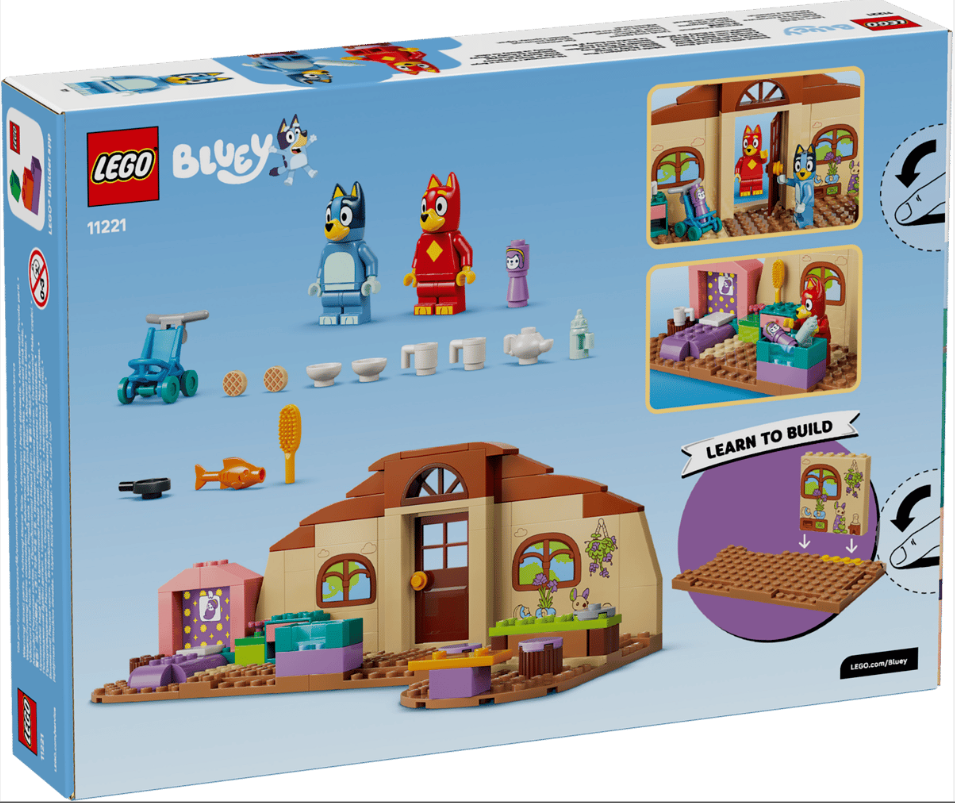 LEGO Bluey Set 11221: Figuren, Haus und Zubehör, mit Bauanleitungen.