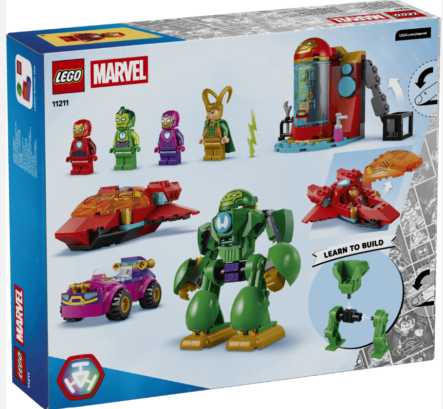 LEGO Marvel Set mit Iron Man, Loki, Hulkbuster und Fahrzeugen.