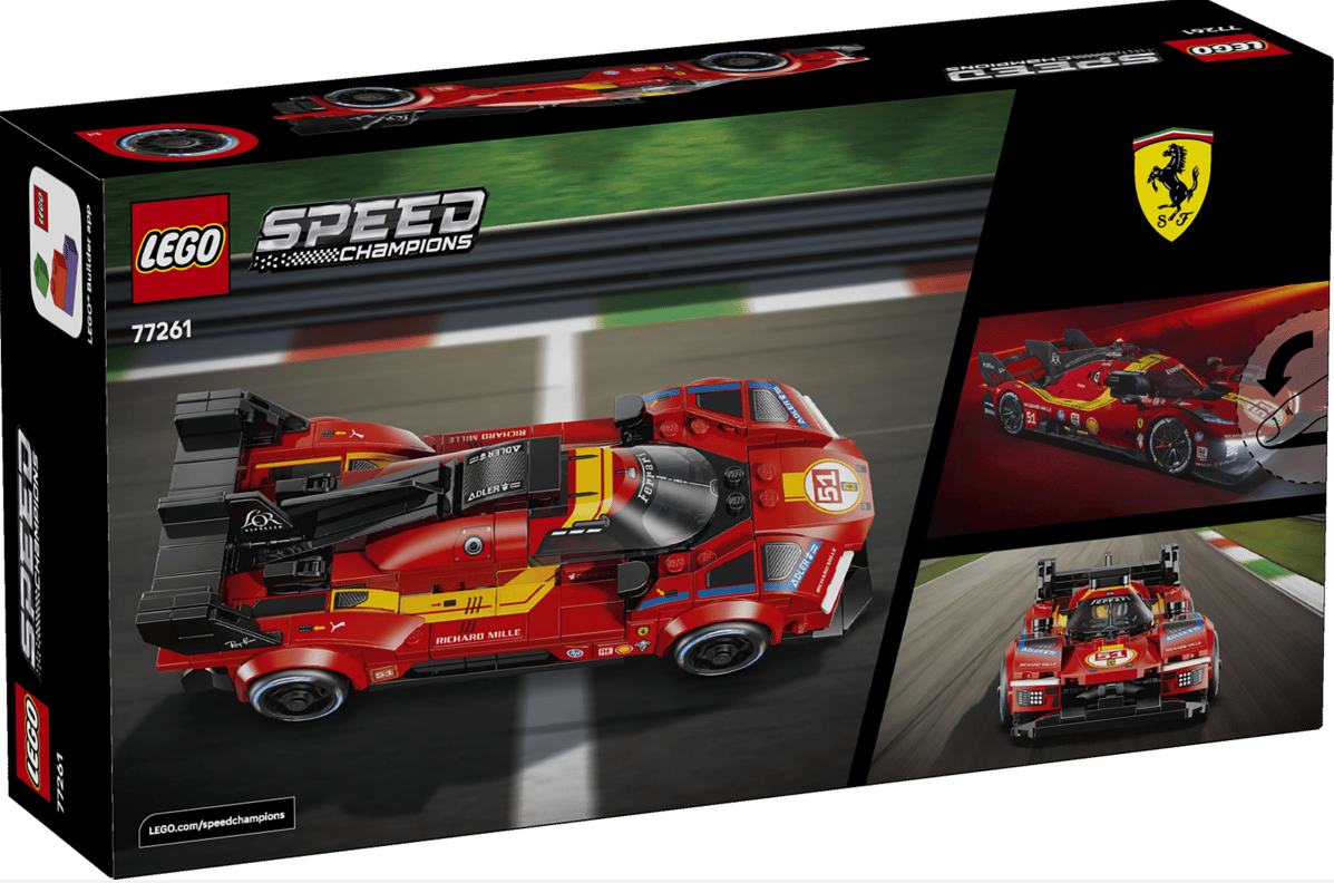 Lego-Box mit rotem Ferrari-Rennwagen-Modell, Nummer 77261.