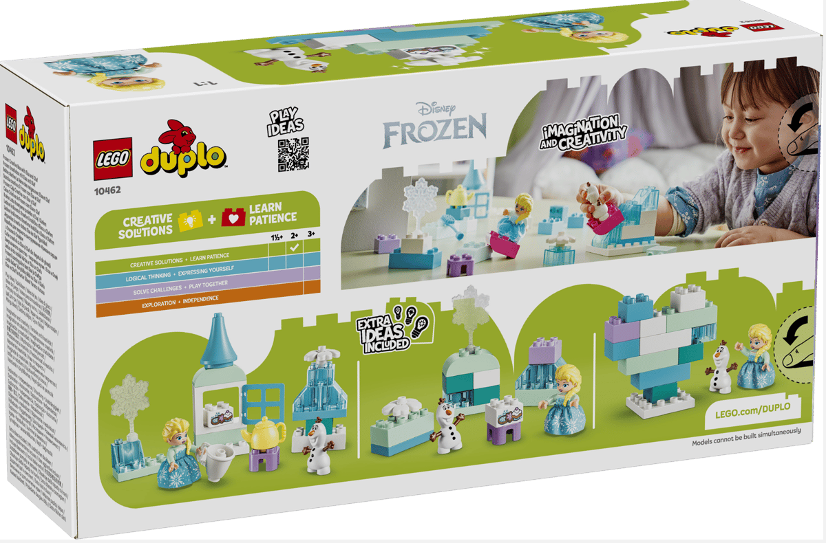 Lego Duplo Frozen Karton zeigt eine Szene mit Elsa, Schneemann und Bausteinen.
