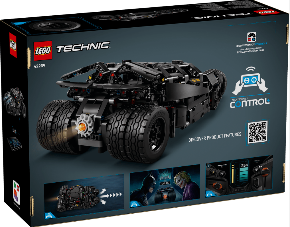 LEGO Technic Batman Auto Karton mit App-Steuerungsfunktionen und Szenen.