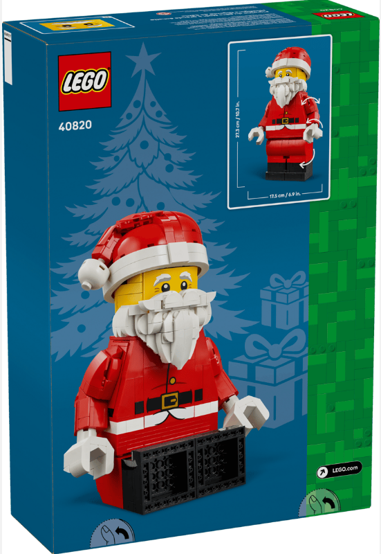 Lego-Bausatz von Weihnachtsmann mit roten Kleidern und weißem Bart.