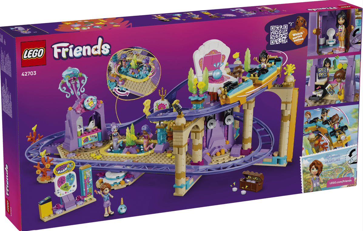 Lego Friends Achterbahn mit Meerjungfrauen und einem Schatzkiste.