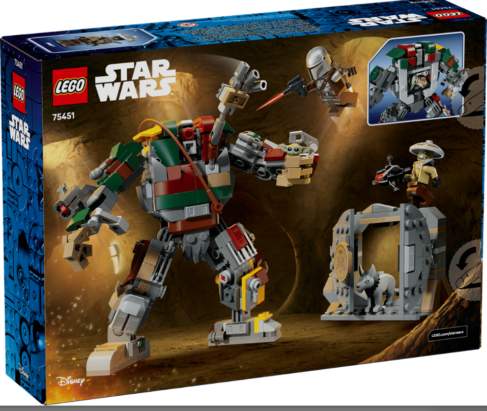 LEGO Star Wars Set 75451 mit Boba Fetts Mech, Mandolorian, Grogu und mehr.