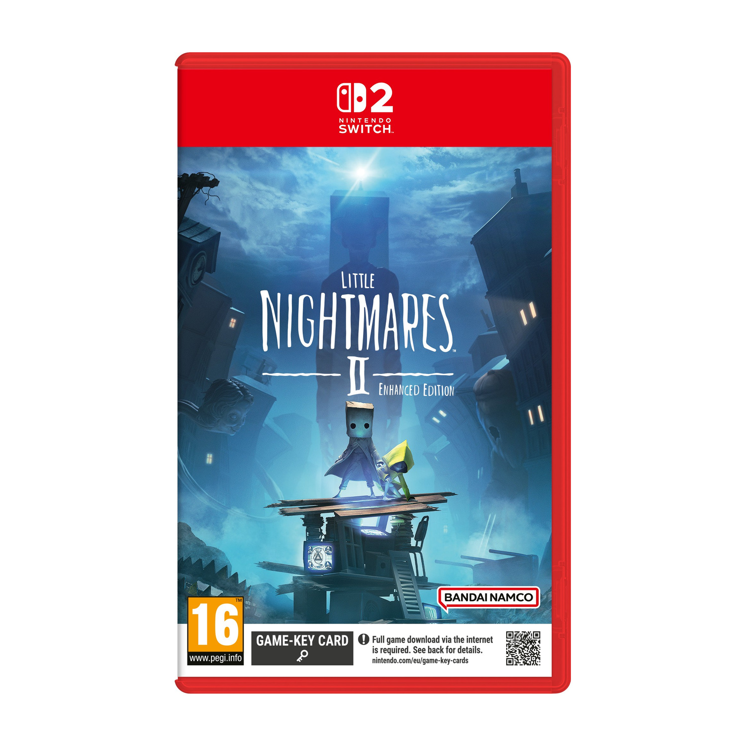 Copertina Little Nightmares II: Mono e Six su una piattaforma con sfondo cupo.