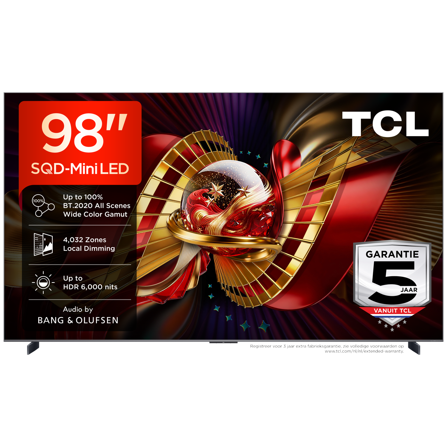 98-inch TCL SQD-Mini LED TV met 4.032 zones en 6.000 nits HDR.
