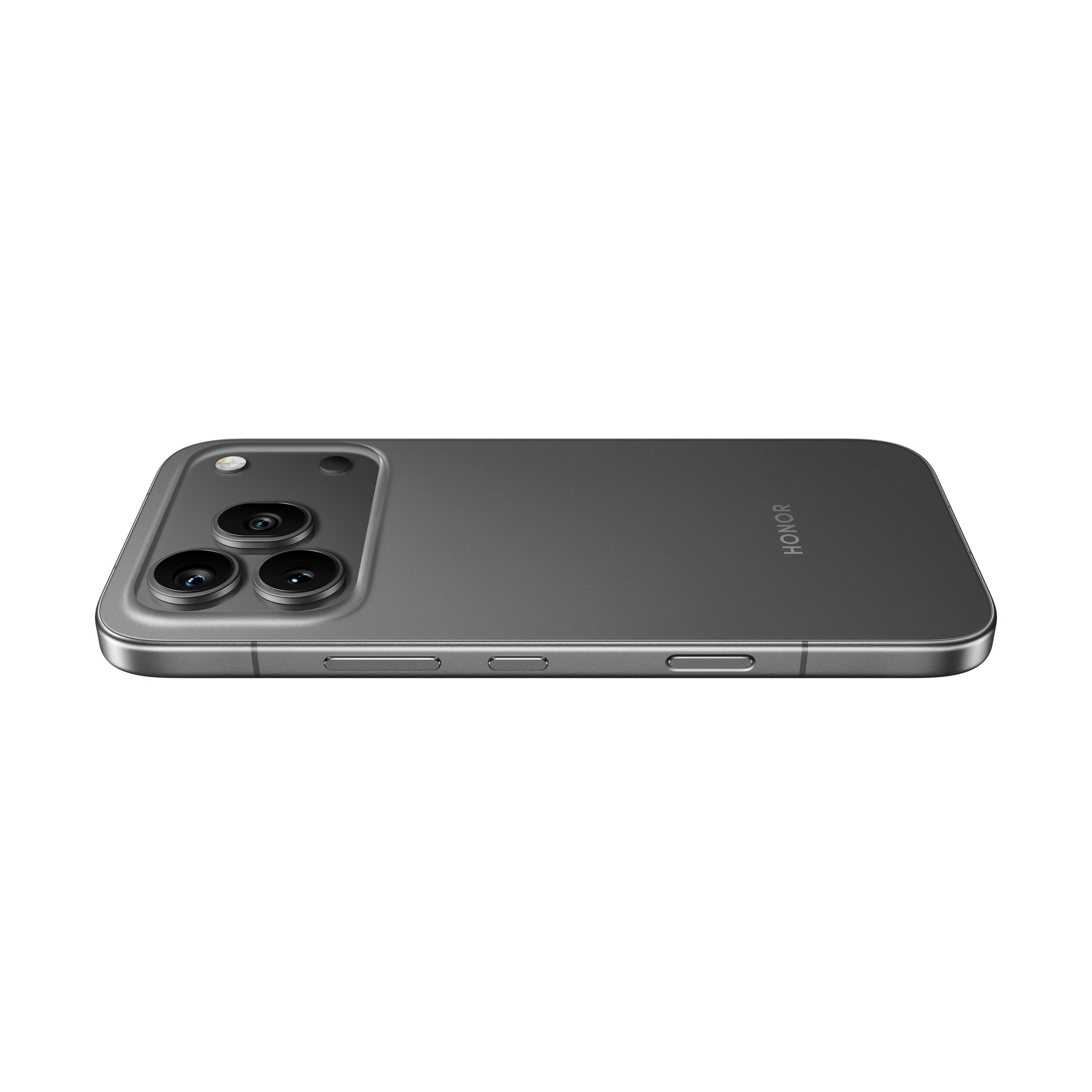 Dunkelgraues Smartphone mit drei Kameras auf der Rückseite, Honor-Logo.