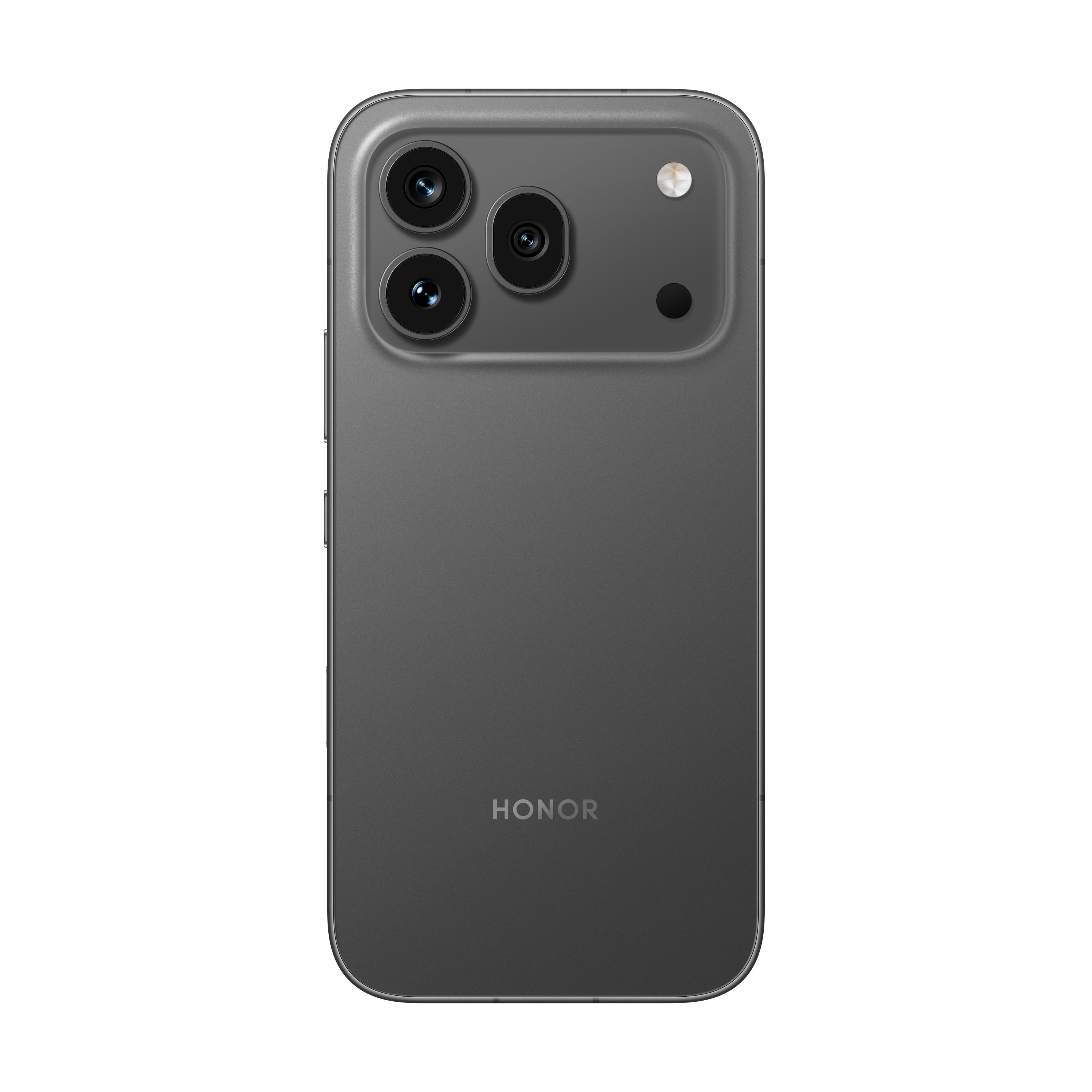 Rückseite eines grauen Honor-Smartphones mit dreifacher Kamera und Blitz.
