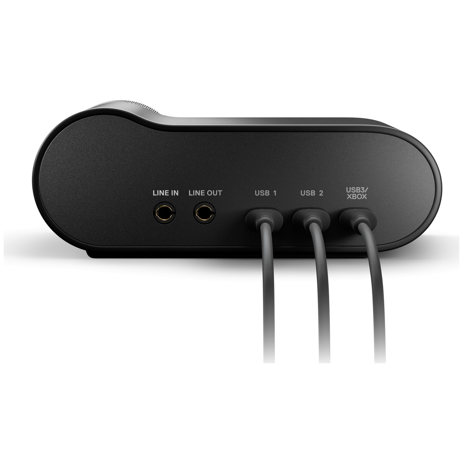Appareil audio noir avec ports : Line In, Line Out, USB 1, USB 2, USB3/Xbox.