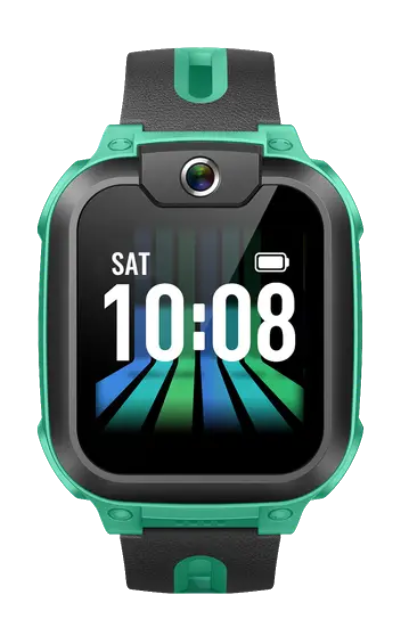 Zielony smartwatch z kamerą pokazuje SOB 10:08.