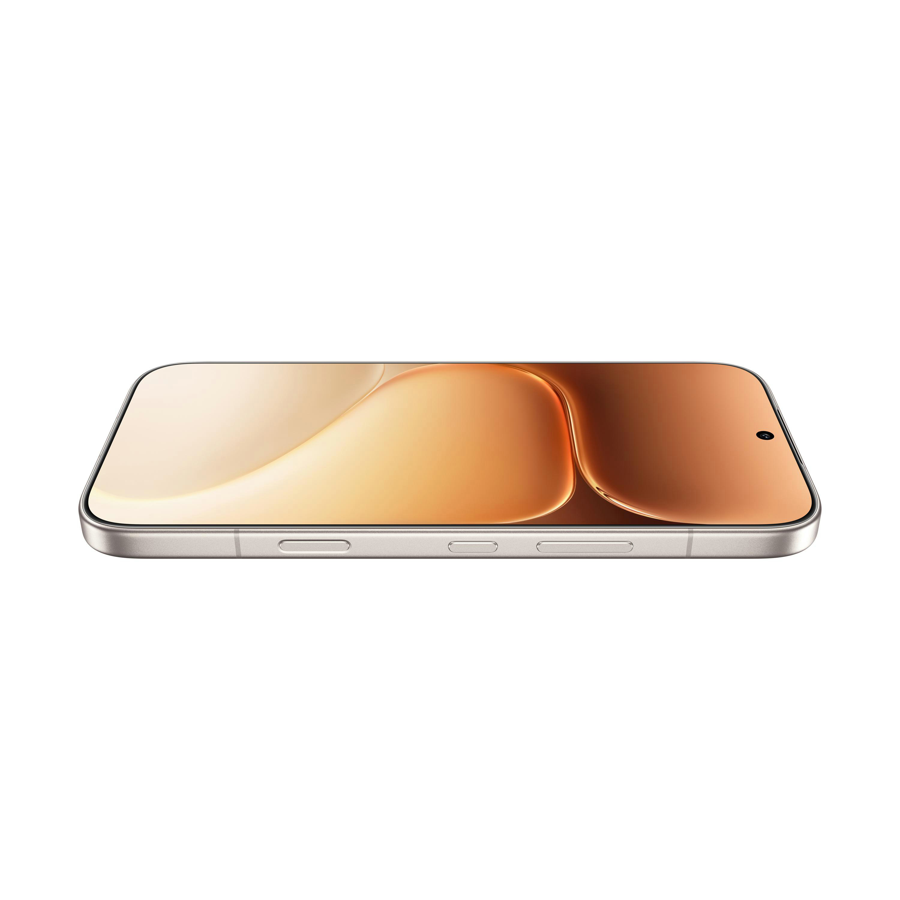 Ein schlankes Smartphone mit einem goldenen, wellenförmigen Hintergrund.