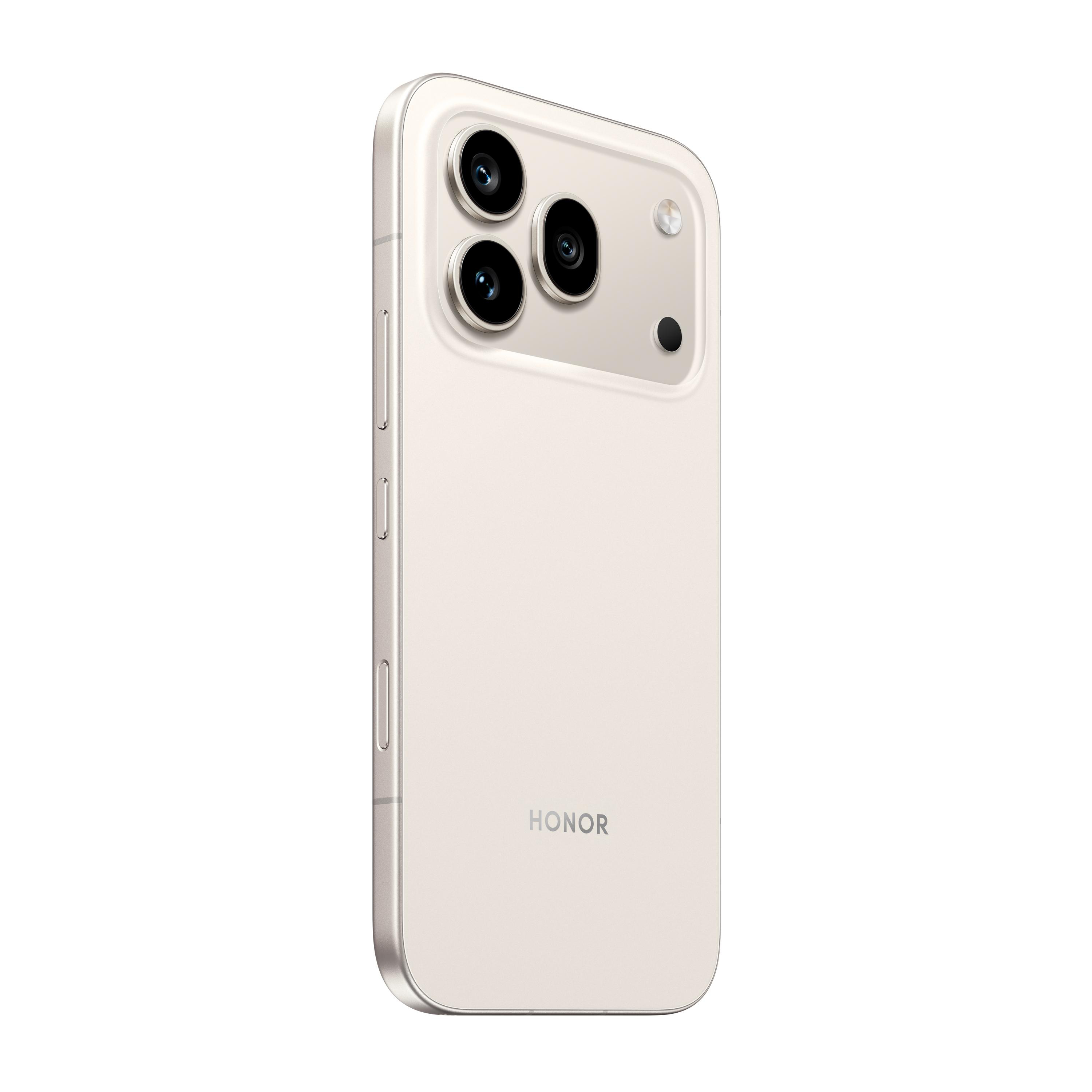 Ein helles Honor Smartphone mit drei Kameras und Blitz.