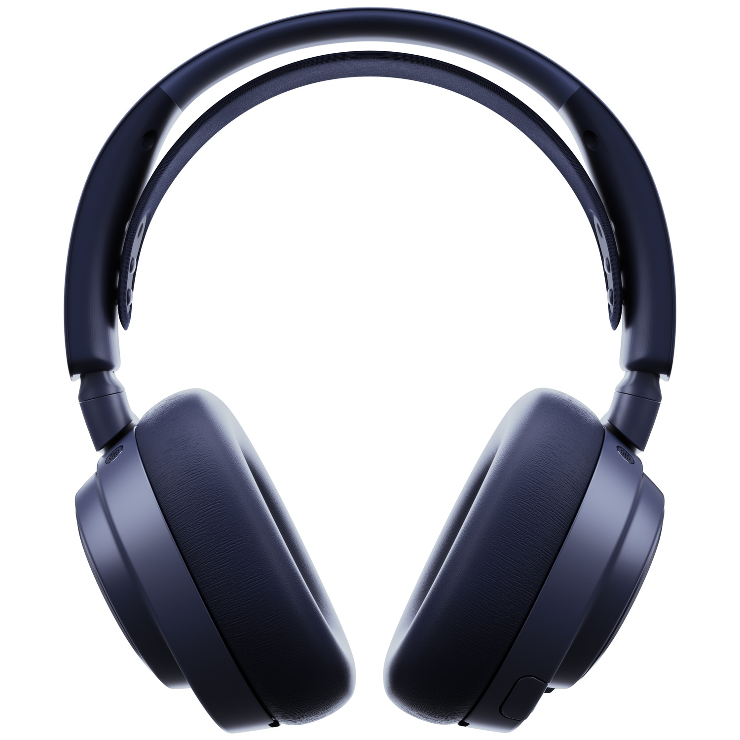 Dark blue over-ear headphones with cushioned earcups and an adjustable headband.