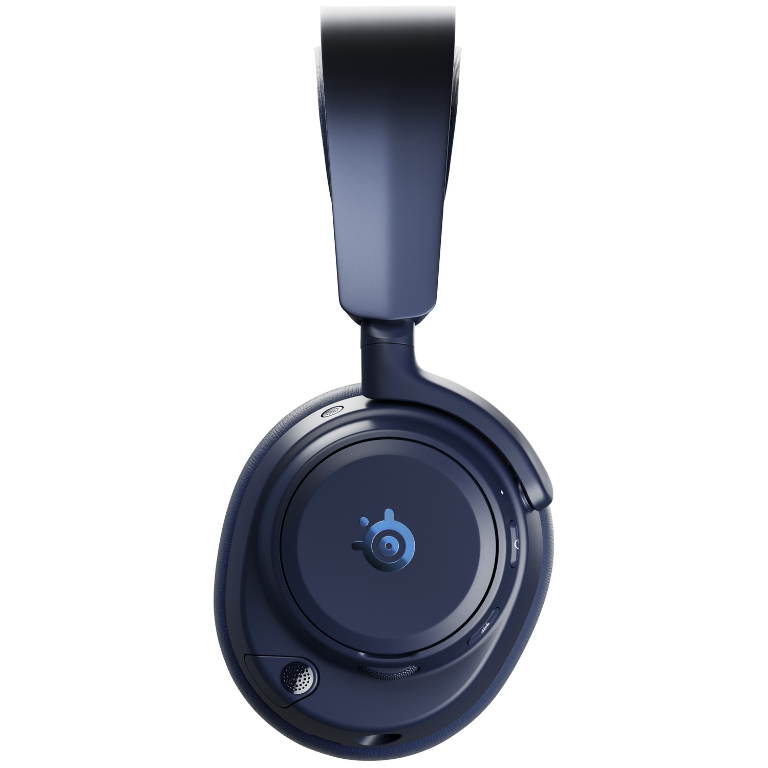 Dark blue headphones featuring the SteelSeries logo on the earcup.