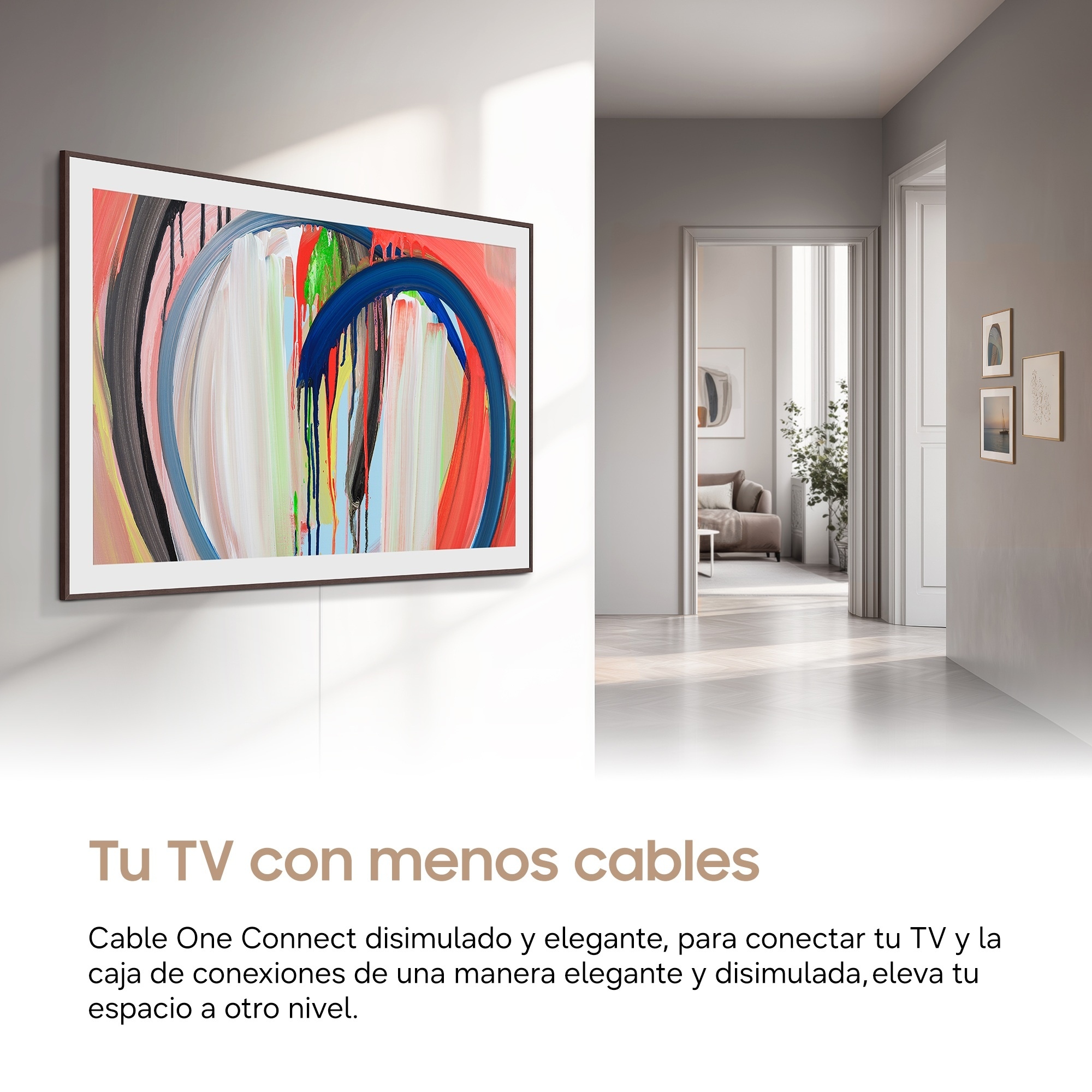 Tu TV con menos cables Cable One Connect disimulado y elegante, para conectar tu TV y la caja de conexiones de una manera elegante y disimulada, eleva tu espacio a otro nivel.