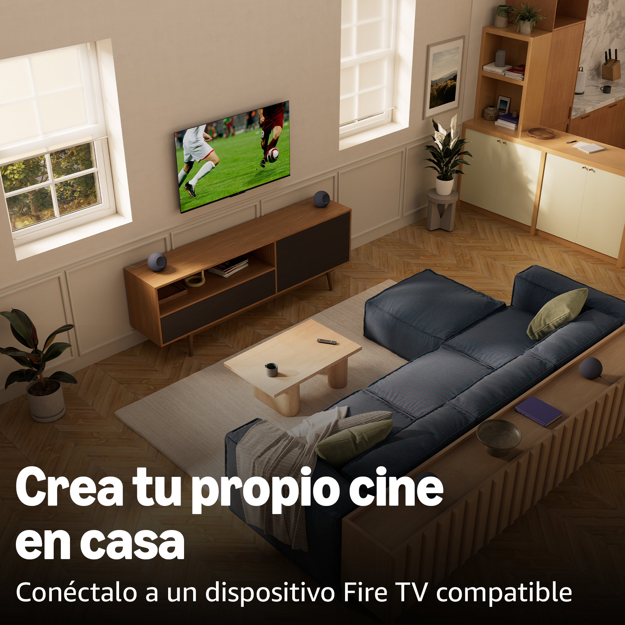 Crea tu propio cine en casa. Conéctalo a un dispositivo Fire TV compatible
