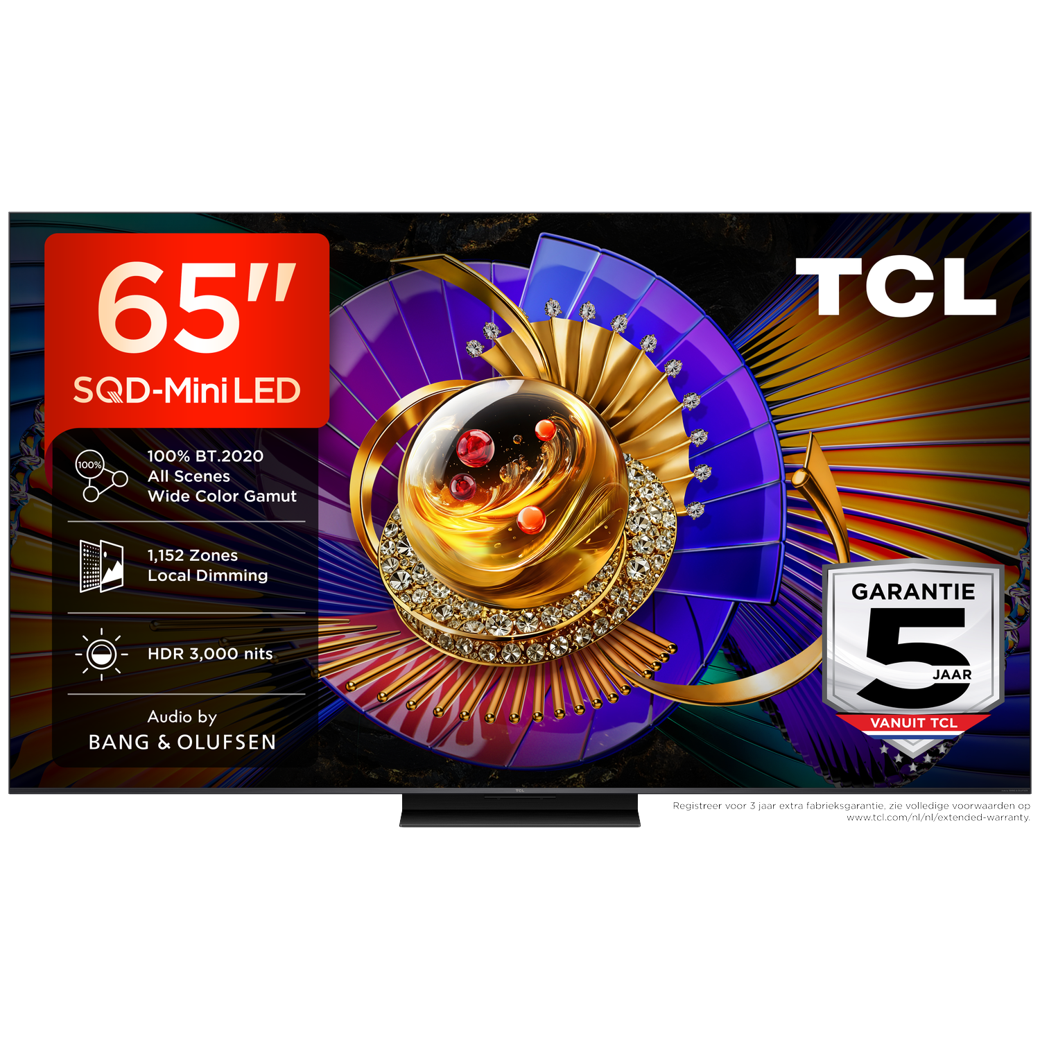 TCL 65" Mini-LED TV met 1.152 zones local dimming, HDR 3.000 nits.