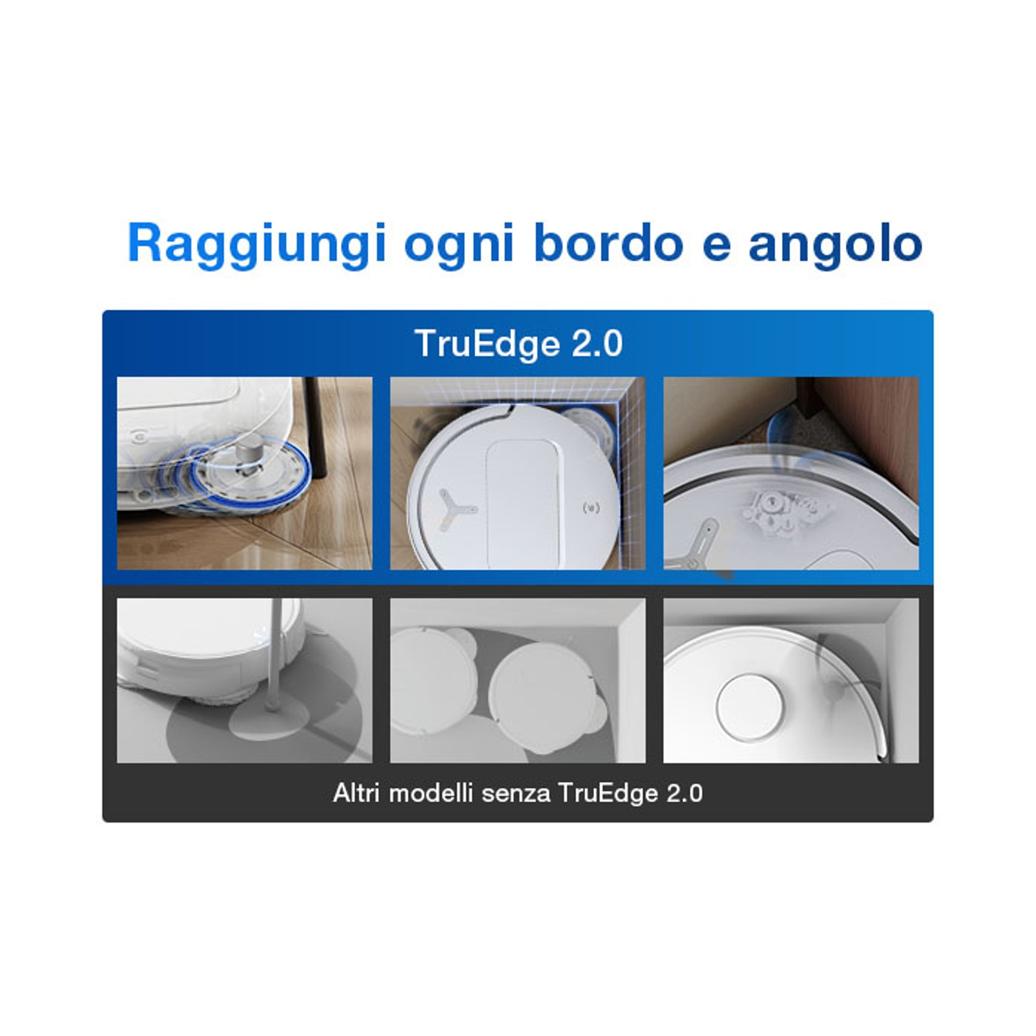 Aspirapolvere robot modalità pulizia bordo e angolo. TruEdge 2.0.